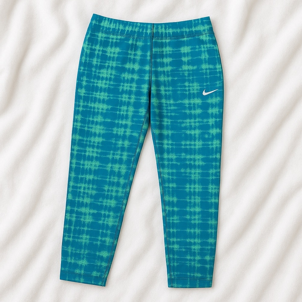 Nike die-fit Vibrant Blue and Green athletic leggings women’s size small